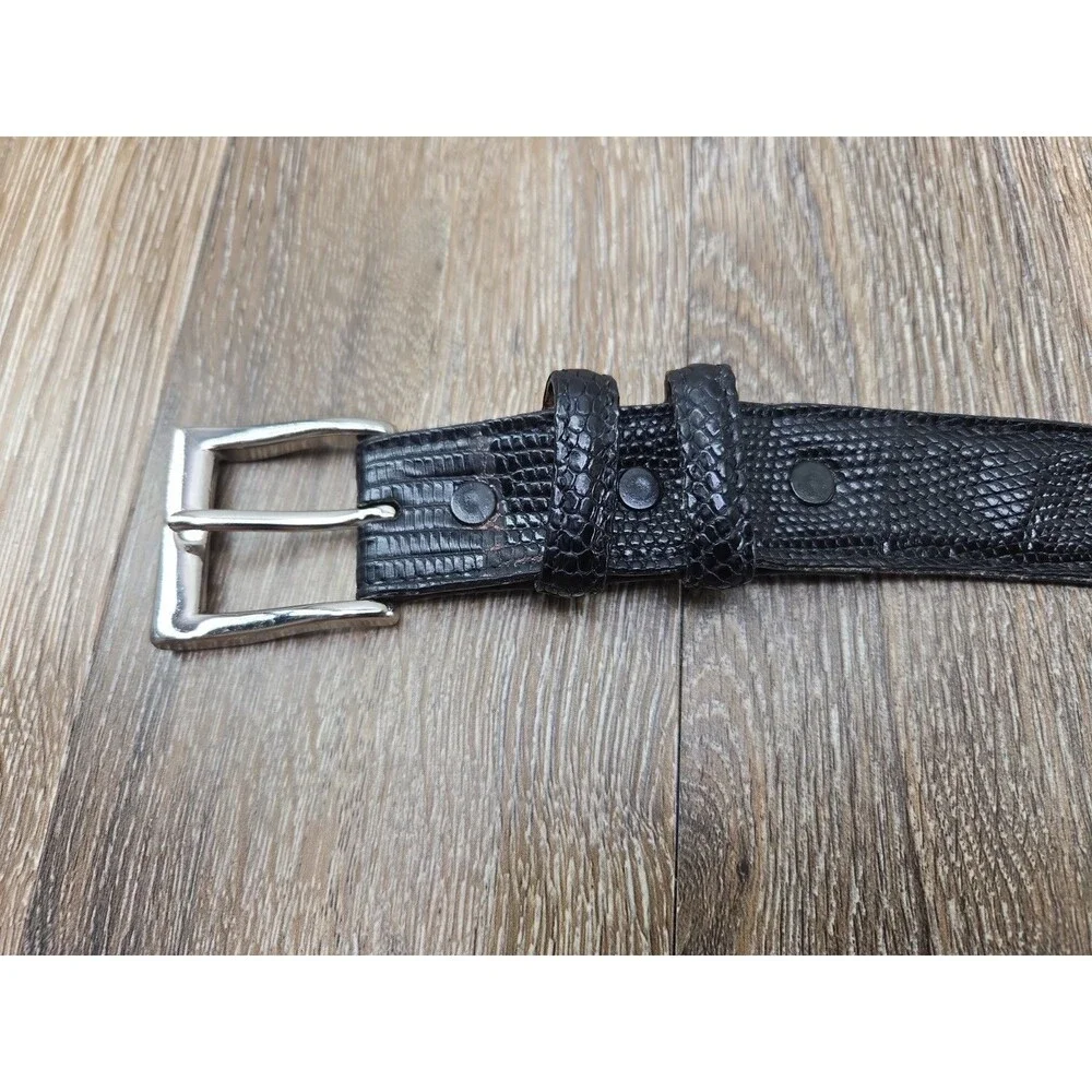 Ben Silver Genuine Lizard & Leather Black Belt Men's 40 Made in USA 31401 Brass